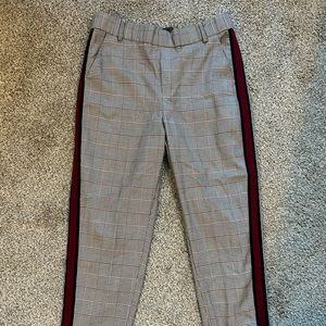 Zara plaid red stripe ankle pant